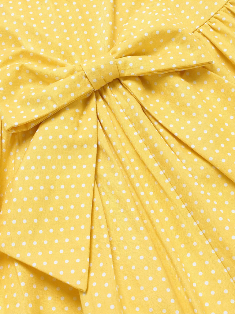 [Pre-Sale] Yellow 1950s Cotton Halter Polka Dot Bow Tiered Dress, vintage dress, retro fashion, rockabilly, pin-up fashion - perfect for women who love vintage and retro fashion