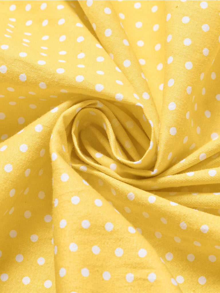 [Pre-Sale] Yellow 1950s Cotton Halter Polka Dot Bow Tiered Dress, vintage dress, retro fashion, rockabilly, pin-up fashion - perfect for women who love vintage and retro fashion