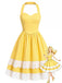 [Pre-Sale] Yellow 1950s Cotton Halter Polka Dot Bow Tiered Dress, vintage dress, retro fashion, rockabilly, pin-up fashion - perfect for women who love vintage and retro fashion