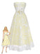Yellow 1950s Floral Embroidery Lace Sheer Strapless Dress - vintage dress, retro fashion, elegant style for vintage lovers