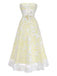 Yellow 1950s Floral Embroidery Lace Sheer Strapless Dress: beautiful vintage dress, retro fashion, elegant style with timeless appeal
