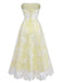 Yellow 1950s Floral Embroidery Lace Sheer Strapless Dress | vintage dress, retro fashion, elegant style - perfect for retro fashion enthusiasts