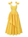Yellow 1950s Heart Neck Bow-Strap Tiered Dress: where 1950s romance meets her modern spirit