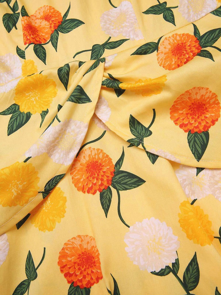 Yellow 1950s Hydrangea Floral Ruched Dress: where 1950s romance meets her modern spirit