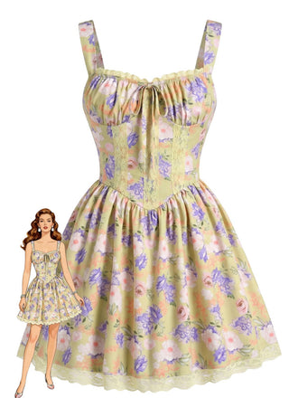 Yellow 1950s Lace Floral Patchwork Mini Dress, vintage dress, retro fashion, rockabilly, pin-up fashion - perfect for women who love vintage and retro fashion