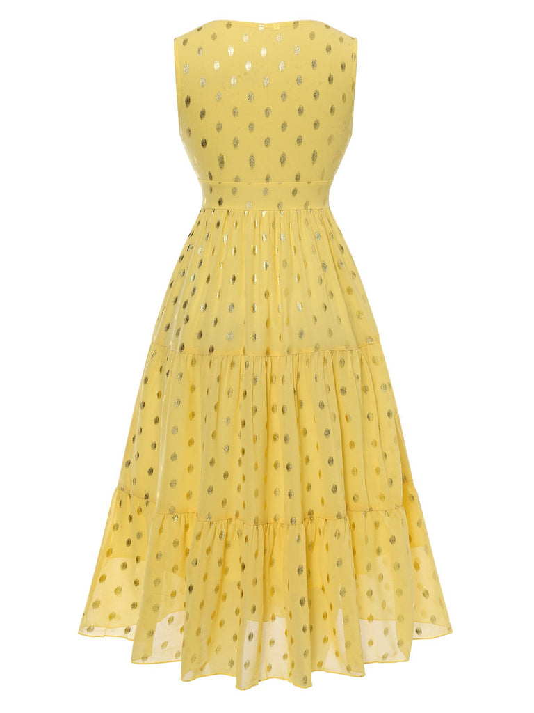 Yellow 1950s Lace Patchwork Polka Dots Dress, vintage dress, retro fashion, rockabilly, pin-up fashion - perfect for women who love vintage and retro fashion