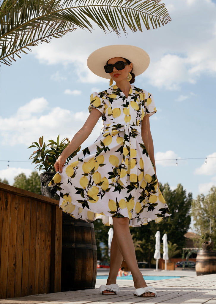 Yellow 1950s Lemon Bow Swing Dress — vintage elegance for the modern woman