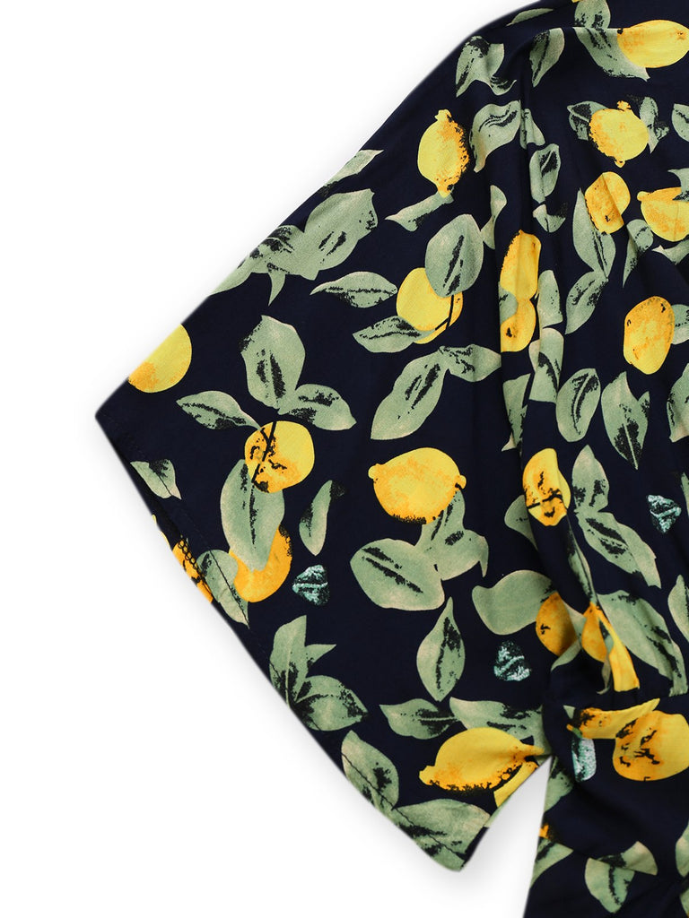Yellow 1950s Lemon V-Neck Smocked Chiffon Dress - vintage dress, retro fashion, rockabilly