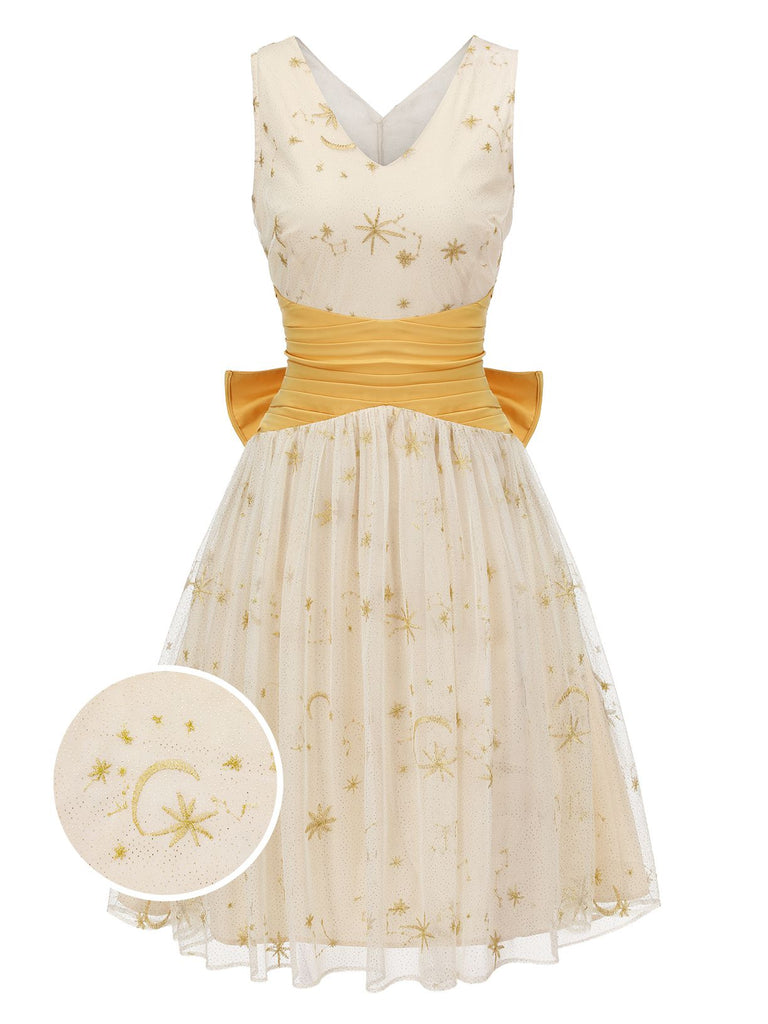 Yellow 1950s Mesh Patchwork Swing Dress, vintage dress, retro fashion, rockabilly, pin-up fashion - perfect for women who love vintage and retro fashion