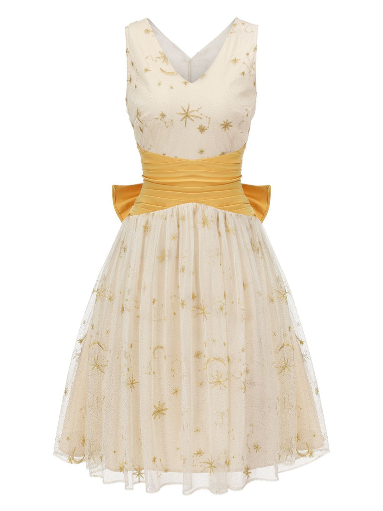 Yellow 1950s Mesh Patchwork Swing Dress, vintage dress, retro fashion, rockabilly, pin-up fashion - perfect for women who love vintage and retro fashion