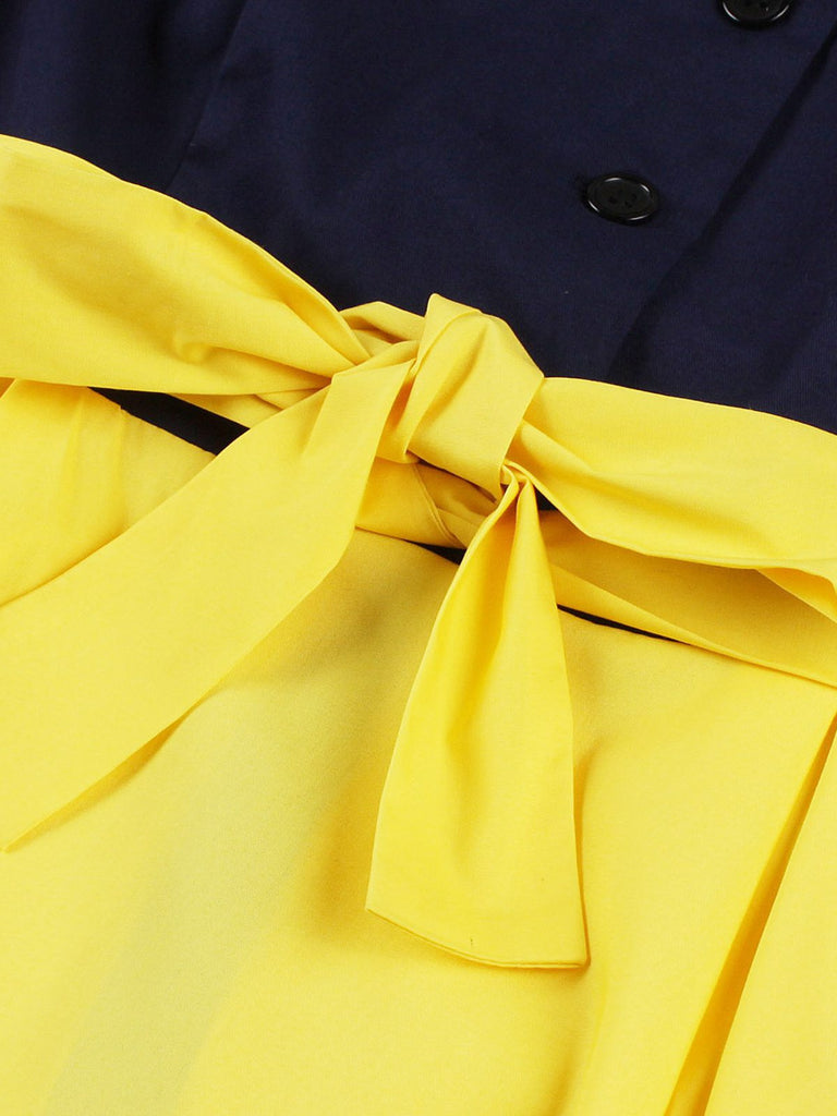 This Yellow 1950s Patchwork Shirt Collar Swing Dress wraps her in 1950s elegance, one twirl at a time