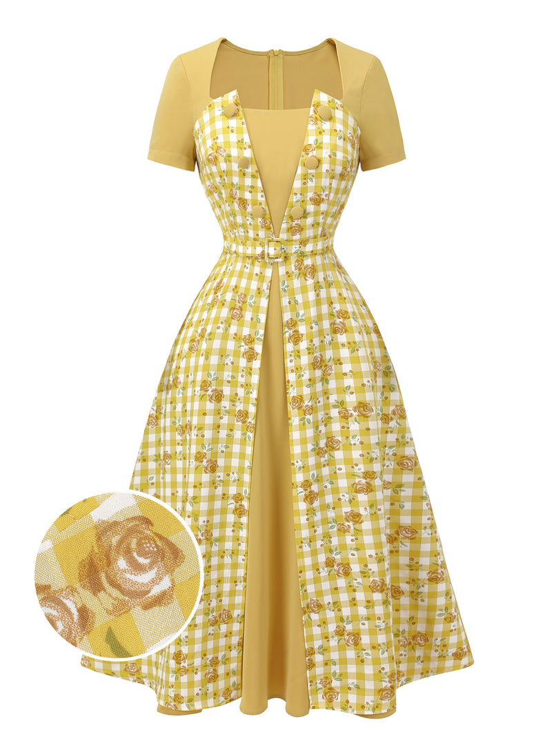 Yellow-1950s-Plaid-Rose-Panel-