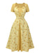 Yellow 1950s Plaid Rose Panel Raglan Dress, vintage dress, retro fashion, rockabilly, pin-up fashion - perfect for women who love vintage and retro fashion