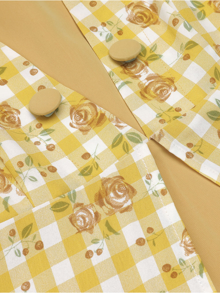 Yellow 1950s Plaid Rose Panel Raglan Dress, vintage dress, retro fashion, rockabilly, pin-up fashion - perfect for women who love vintage and retro fashion