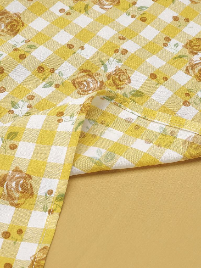 Yellow 1950s Plaid Rose Panel Raglan Dress, vintage dress, retro fashion, rockabilly, pin-up fashion - perfect for women who love vintage and retro fashion