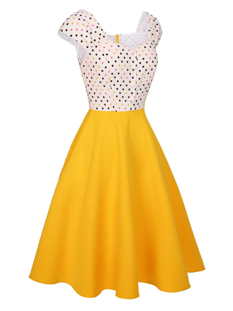 Yellow 1950s Polka Dots Button Dress, vintage dress, retro fashion, rockabilly, pin-up fashion - perfect for women who love vintage and retro fashion