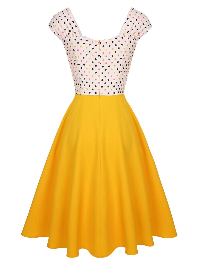 Yellow 1950s Polka Dots Button Dress, vintage dress, retro fashion, rockabilly, pin-up fashion - perfect for women who love vintage and retro fashion