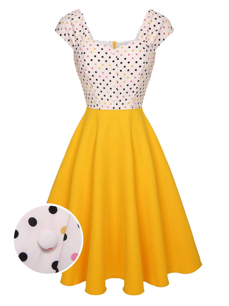 Yellow 1950s Polka Dots Button Dress, vintage dress, retro fashion, rockabilly, pin-up fashion - perfect for women who love vintage and retro fashion