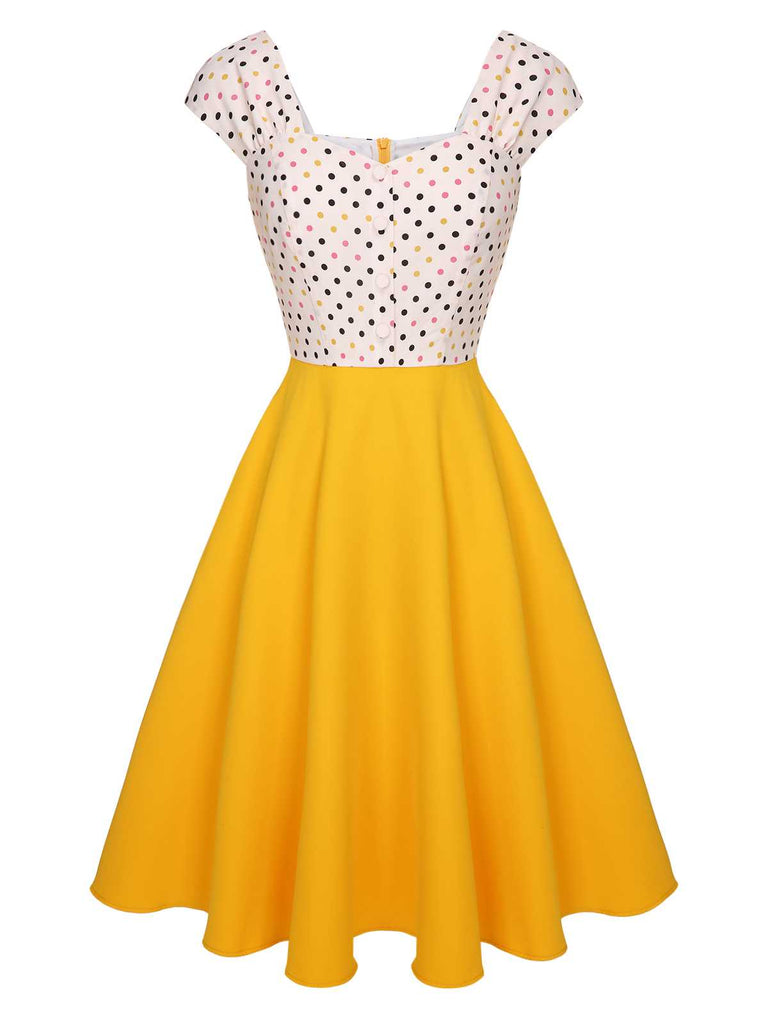Yellow 1950s Polka Dots Button Dress, vintage dress, retro fashion, rockabilly, pin-up fashion - perfect for women who love vintage and retro fashion