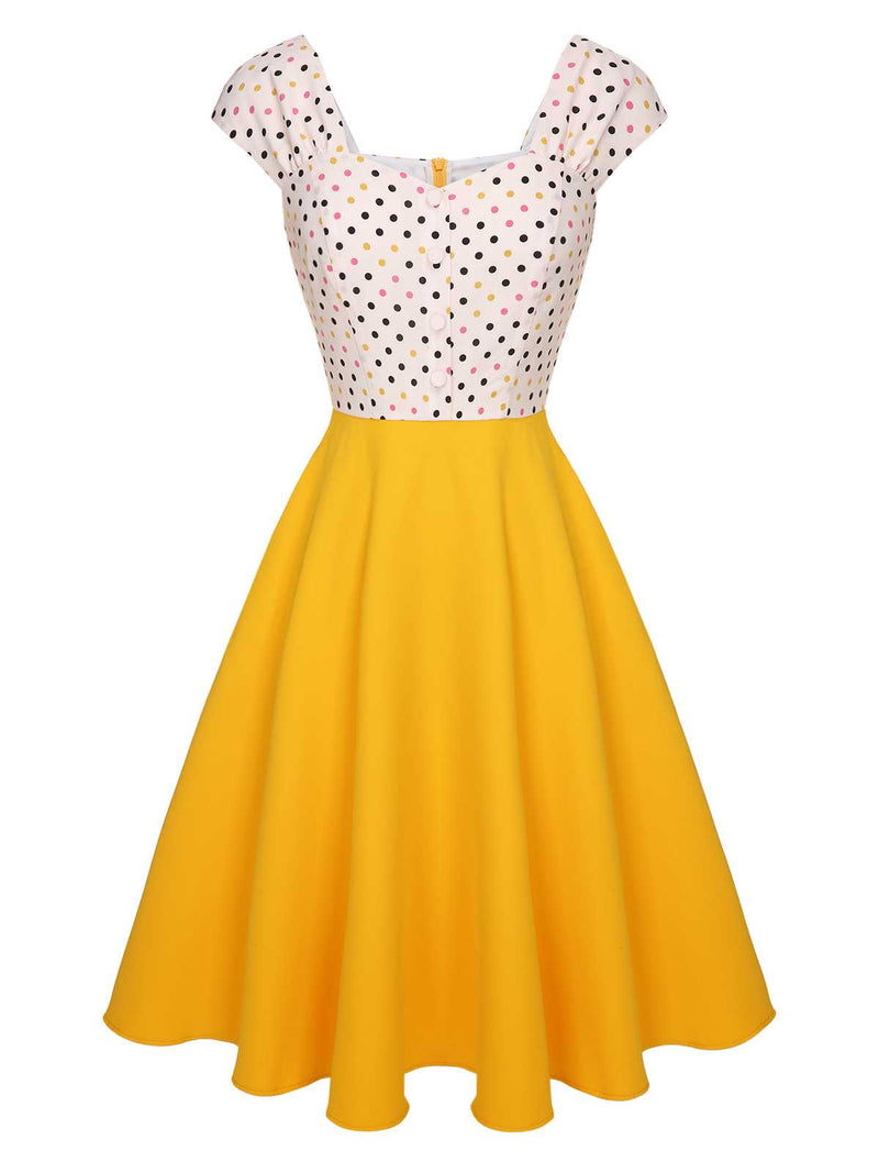 yellow dress with white polka dots 1950s Button 1x Women Dress Furniture of America Wilter Michigan Barva:navy-white checks