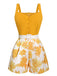 Yellow 1950s Spaghetti Strap Floral Romper, vintage romper, retro jumpsuit - perfect for women who love vintage and retro fashion