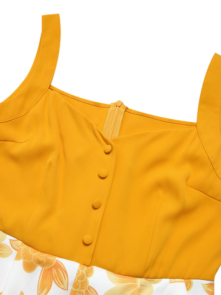 Yellow 1950s Spaghetti Strap Floral Romper, vintage romper, retro jumpsuit - perfect for women who love vintage and retro fashion