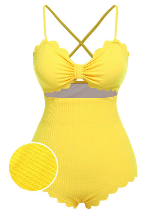 Yellow 1950s Spaghetti Strap One-Piece Swimsuit, vintage swimsuit, pin-up swimwear - perfect for women who love vintage and retro fashion