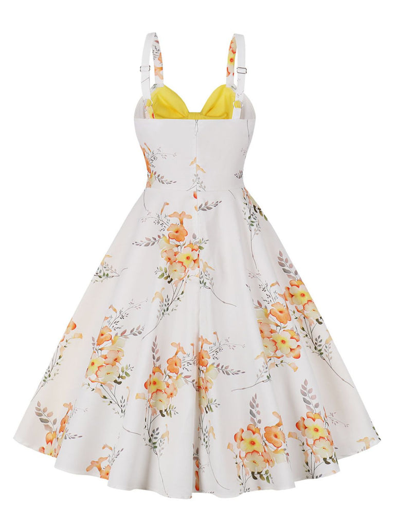 Yellow 1950s Strap Floral Patchwork Contrast Dress — vintage elegance for the modern woman