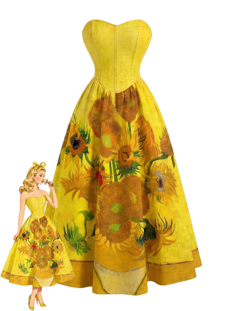 [Pre-Sale] Yellow 1950s Oil Painting Floral Swing Dress, vintage dress, retro fashion, rockabilly, pin-up fashion - perfect for women who love vintage and retro fashion