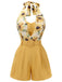 Back view: 1950s Yellow 1950s Sunflower Halter Romper, perfect for vintage themed parties and retro fashion enthusiasts