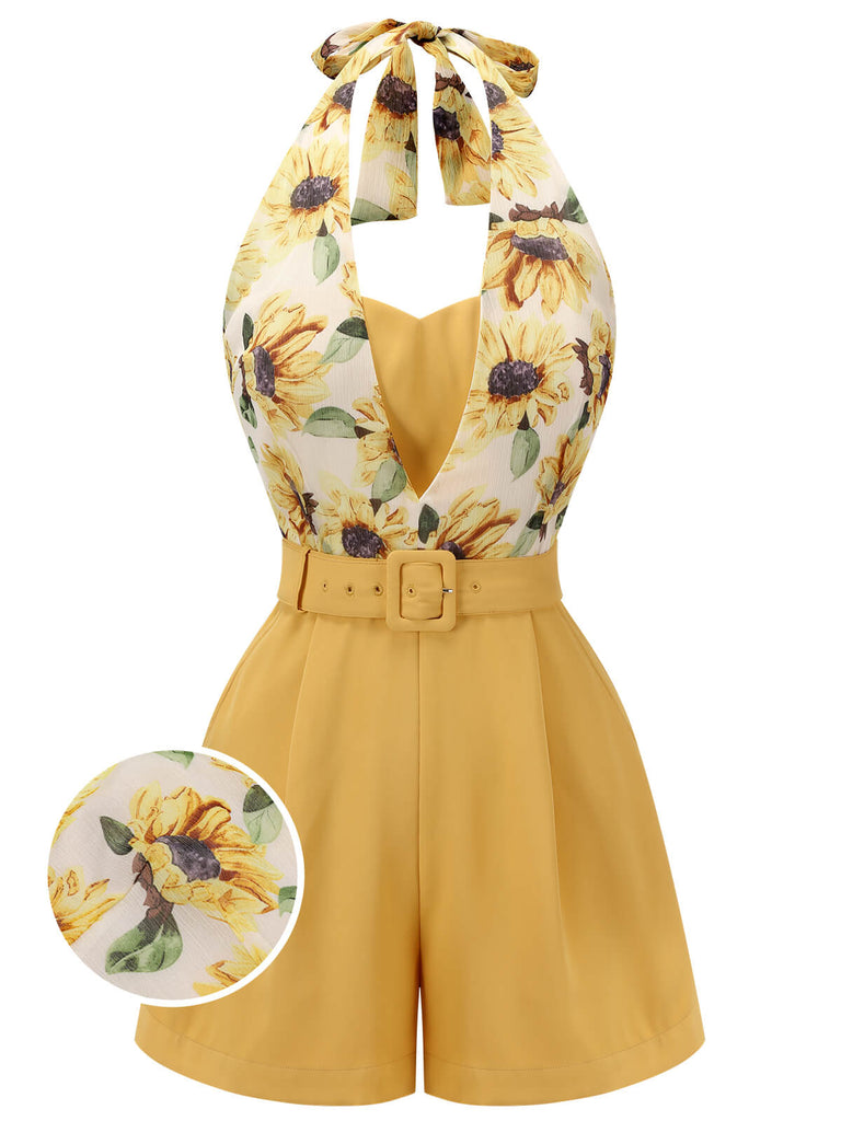 Yellow 1950s Sunflower Halter Romper — vintage elegance for the modern woman