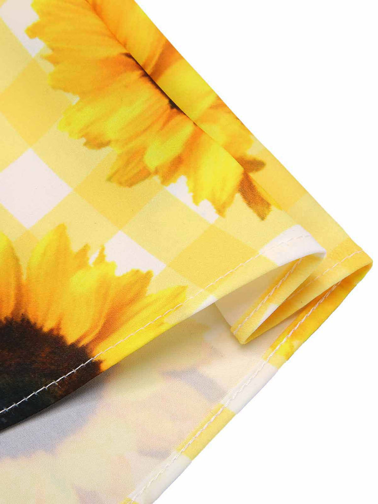 Yellow 1950s Sunflower Plaid Halter Dress, vintage dress, retro fashion, rockabilly, pin-up fashion - perfect for women who love vintage and retro fashion