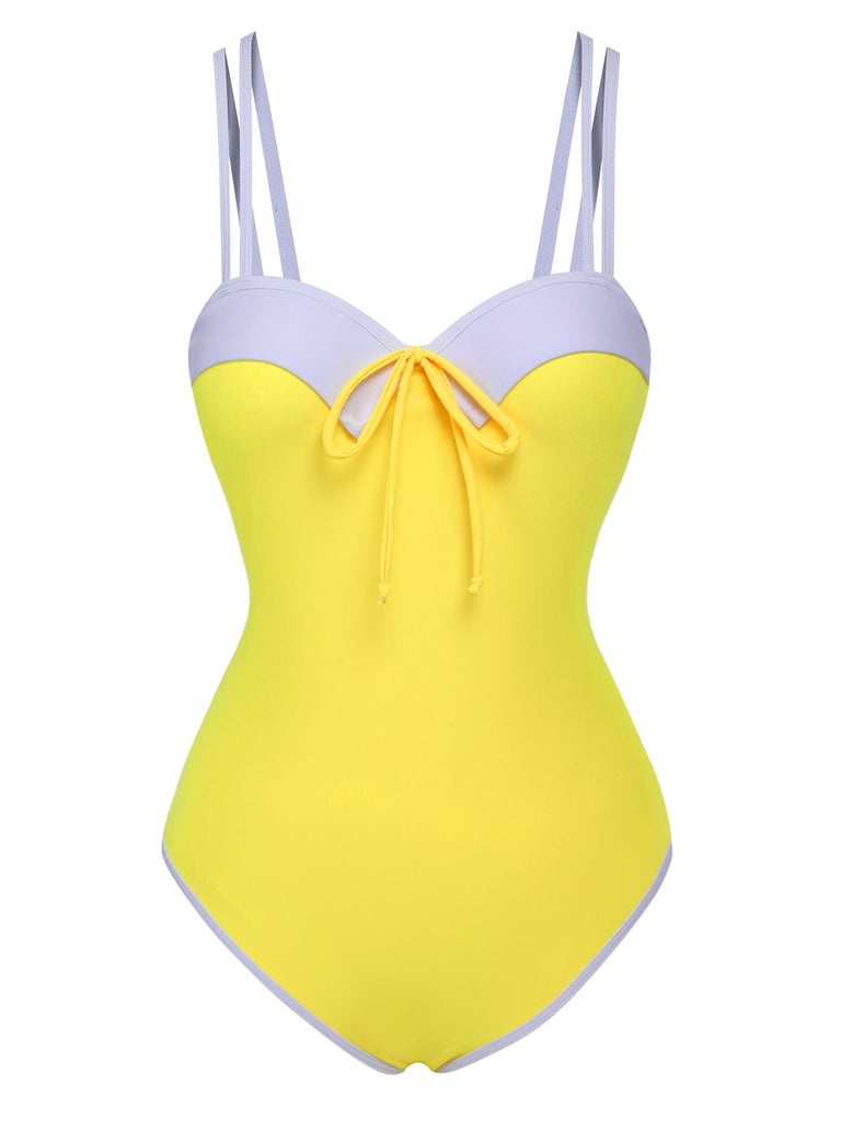 Yellow 1950s Suspender Swimsuit & Daisy Cover-Up, vintage swimsuit, pin-up swimwear - perfect for women who love vintage and retro fashion