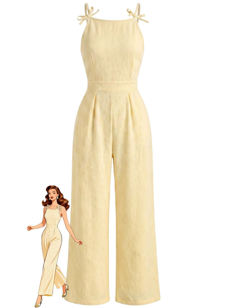 Yellow 1950s Sleeveless Belted Bow Jumpsuit