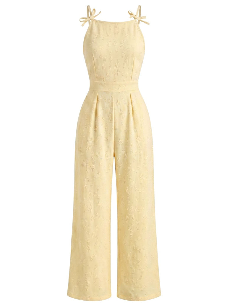Yellow 1950s Sleeveless Belted Bow Jumpsuit 7