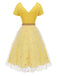 Yellow 1950s V-Neck Daisy Mesh Dress, vintage dress, retro fashion, rockabilly, pin-up fashion - perfect for women who love vintage and retro fashion