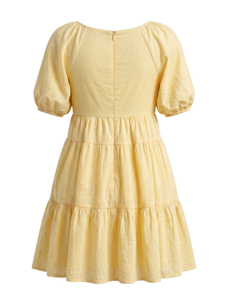 yellow babydoll dress Yellow 1950s V-Neck Puff Sleeves Babydoll Dress