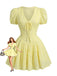 Yellow 1960s Cotton Embroidered Puff Sleeve V-Neck Mini Dress, vintage dress, retro fashion - perfect for women who love vintage and retro fashion