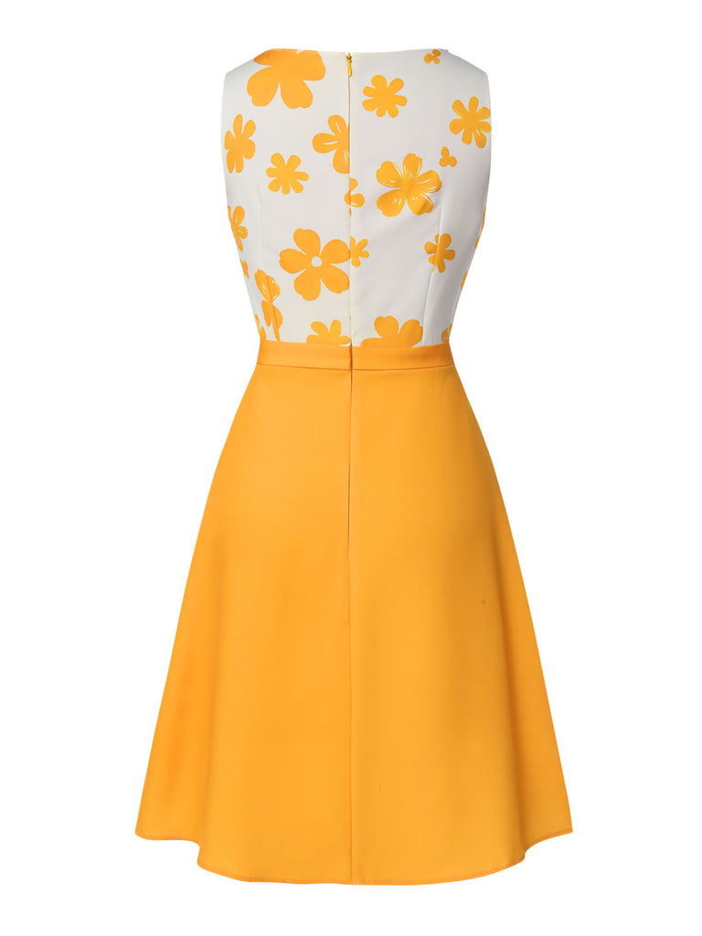 Yellow 1960s Floral Bow Sleeveless Dress, vintage dress, retro fashion, floral print - perfect for women who love vintage and retro fashion