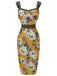 Yellow 1960s Florale Dots Patchwork Pencil Dress, vintage dress, retro fashion, floral print - perfect for women who love vintage and retro fashion