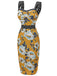 Yellow 1960s Florale Dots Patchwork Pencil Dress, vintage dress, retro fashion, floral print - perfect for women who love vintage and retro fashion