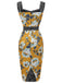 Yellow 1960s Florale Dots Patchwork Pencil Dress, vintage dress, retro fashion, floral print - perfect for women who love vintage and retro fashion