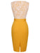Yellow 1960s Solid Lace Patchwork Belt Dress, vintage dress, retro fashion, lace detail - perfect for women who love vintage and retro fashion