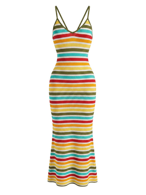 colorful striped bodycon dress Women Crewneck Sleeveless Bodycon Mini Dresses Rainbow Striped Short Dress  S at Amazon Women's Clothing store