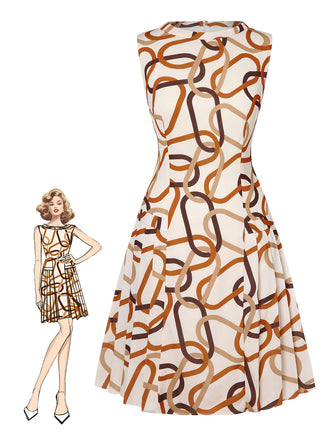 Yellow 1960s Stand Collar Printed Pleated Dress, vintage dress, retro fashion - perfect for women who love vintage and retro fashion