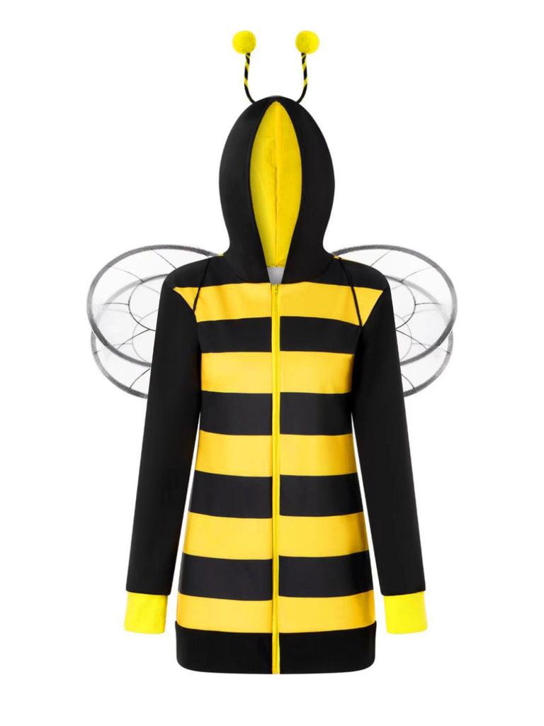 Yellow 1960s Striped Bee Cosplay Hooded Dress - vintage dress, retro fashion