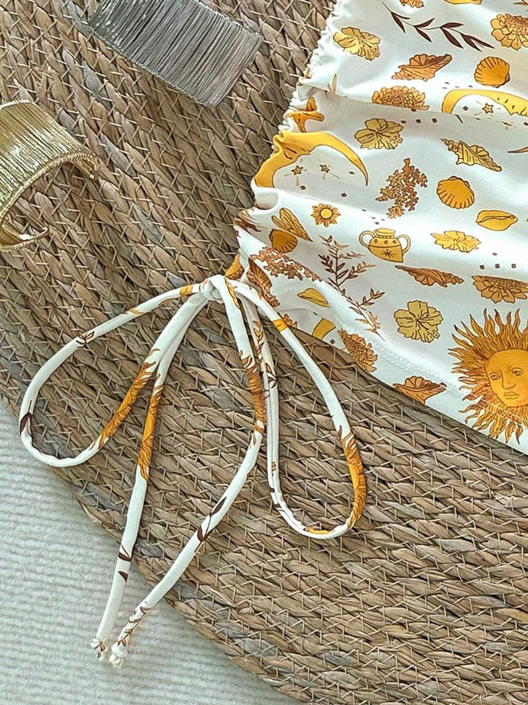 Yellow 1970s Bikini Set Cover Up 3PCS, vintage swimsuit, pin-up swimwear - perfect for women who love vintage and retro fashion