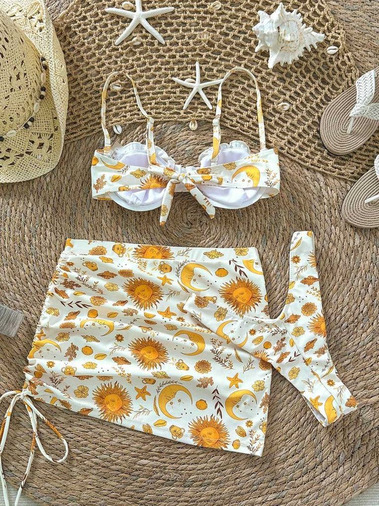 Yellow 1970s Bikini Set Cover Up 3PCS, vintage swimsuit, pin-up swimwear - perfect for women who love vintage and retro fashion