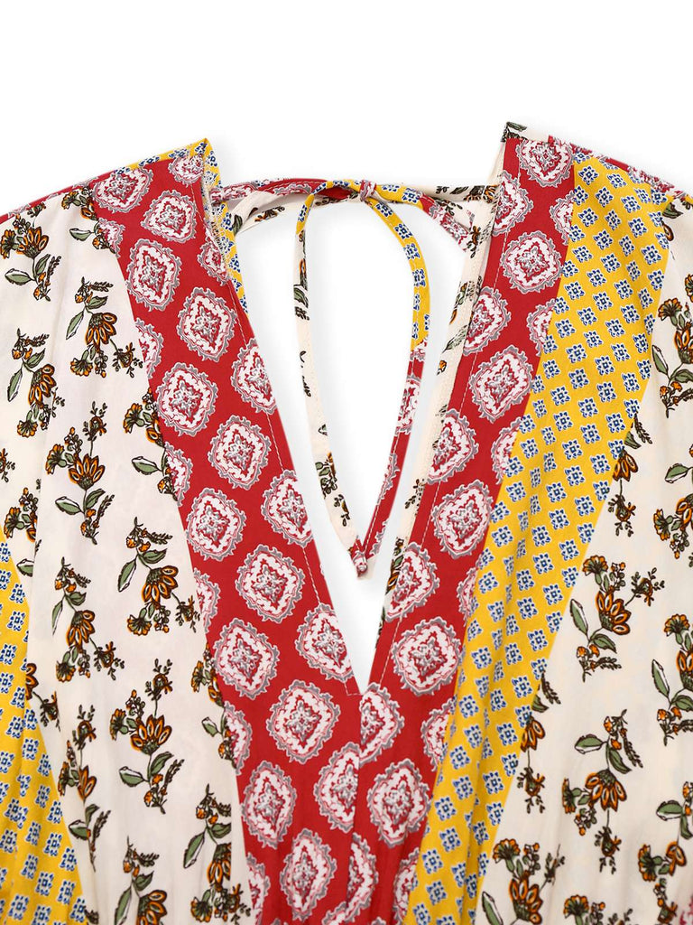 Yellow 1970s Bohemian Floral Tribal Pattern Jumpsuit — 1970s style that transcends decades
