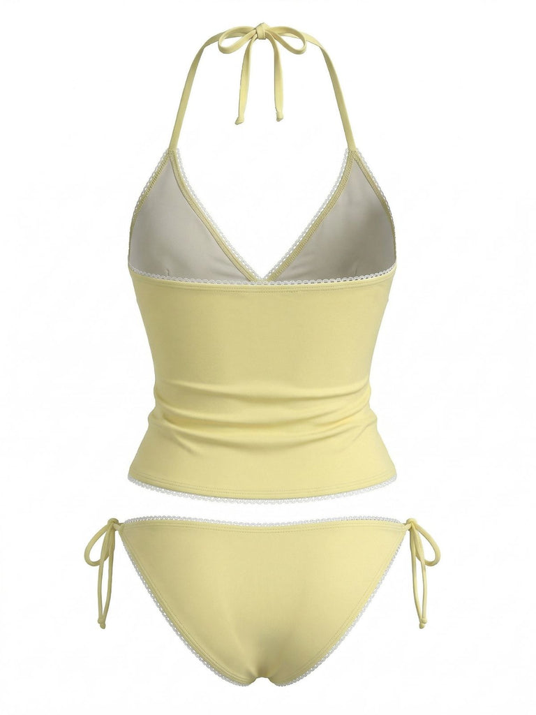 Yellow 1970s Bikini Set Print Swimsuit